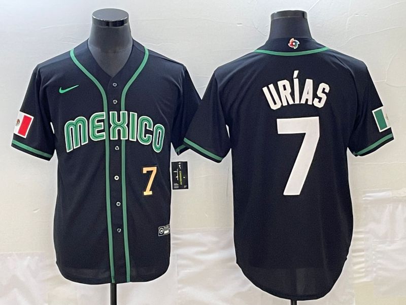 Men 2023 World Cub Mexico 7 Urias Black Nike MLB Jersey34
